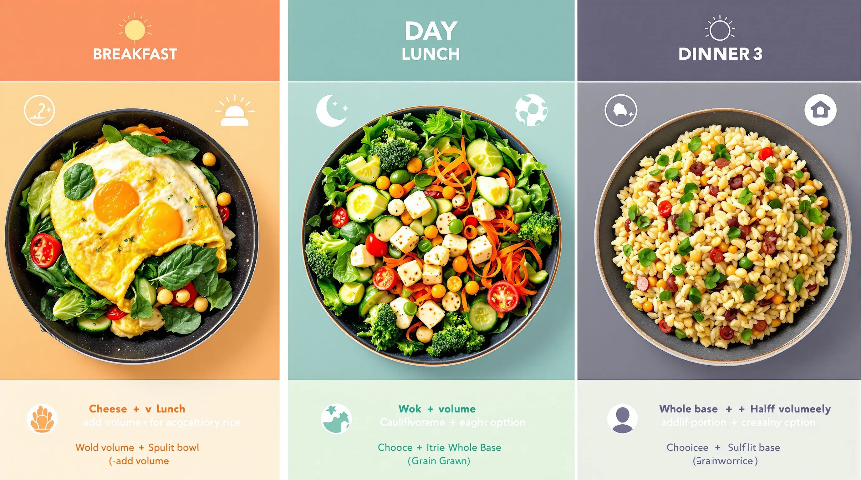 Day 3 meal plan highlighting high-volume vegetables for weight loss.