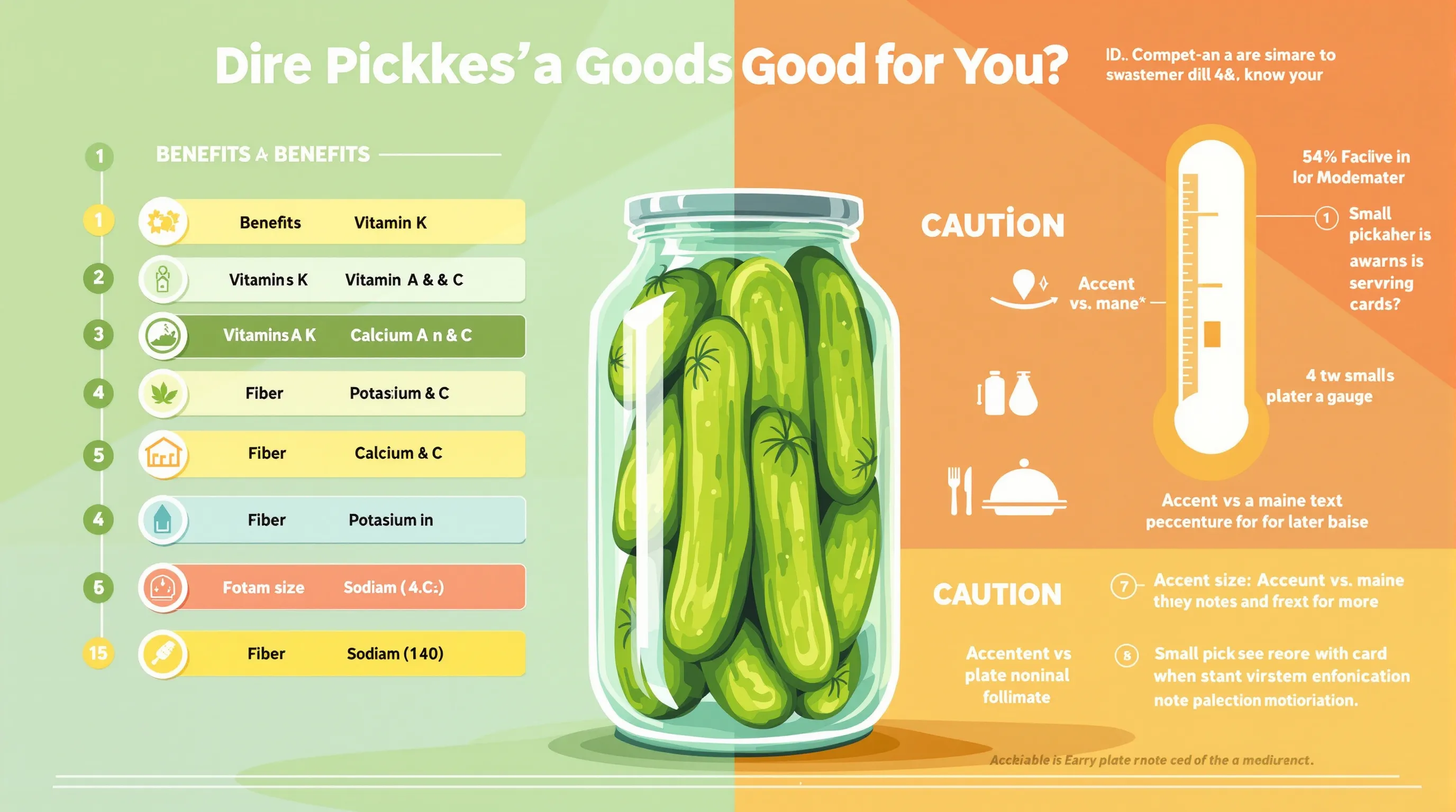 Two-column infographic of pickle benefits versus high-sodium caution for nutrition.